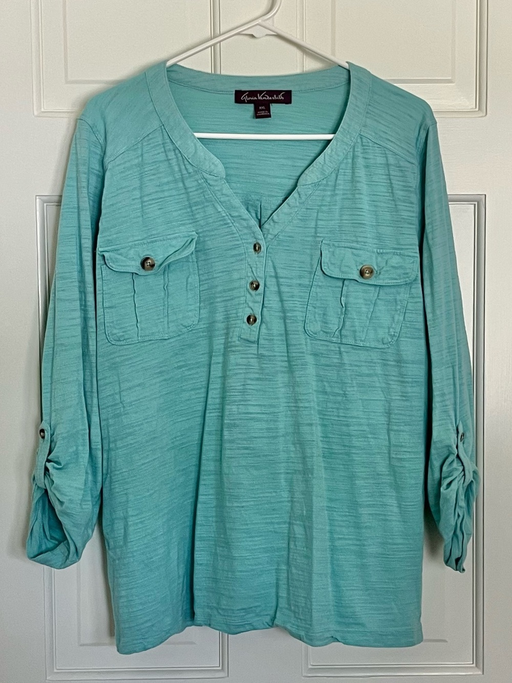 Gloria Vanderbilt Aqua Cotton Henley Tunic